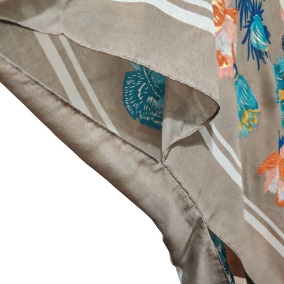 Woven Heart L Taupe Floral Open Front Kimono Gold Metallic Accent Tropical Boho - Picture 7 of 8